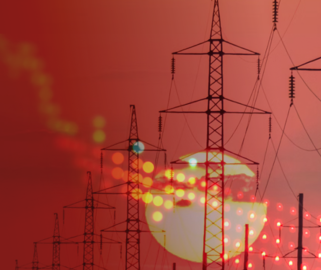 grafika słupów sieci energetycznych na tle giełdowego wykresu