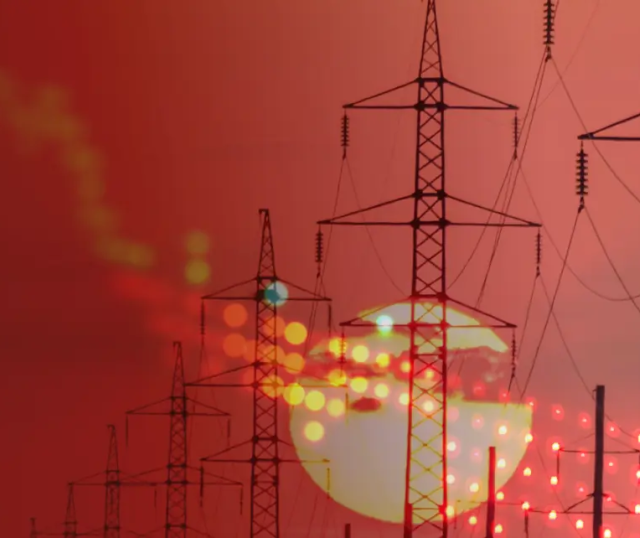 grafika słupów sieci energetycznych na tle giełdowego wykresu