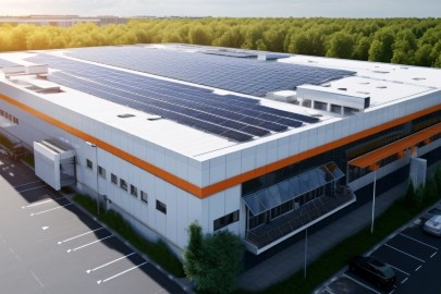 zdjęcie hali produkcyjnej z panelami pv na dachu