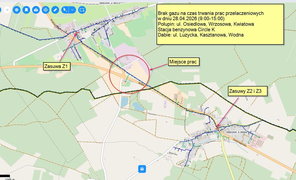 Zawiadomienie o przerwie w dostawie gazu w miejscowościach Połupin oraz Dąbie