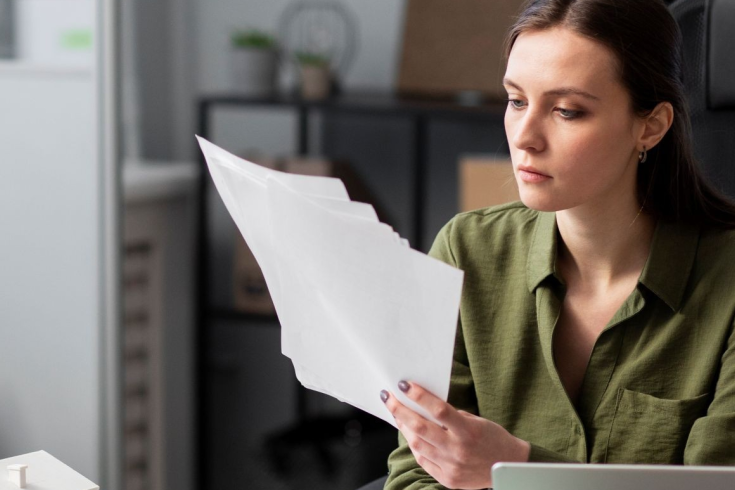 Kobieta czytająca dokumenty